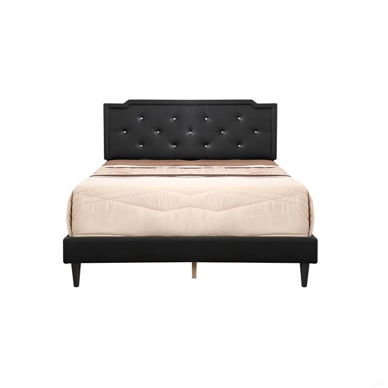 Modern Black Queen Bed with Tufted Headboard and Adjustable Height