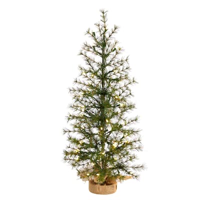 3' Christmas Tree with 50 Clear LED Lights Set in a Burlap Base - 36
