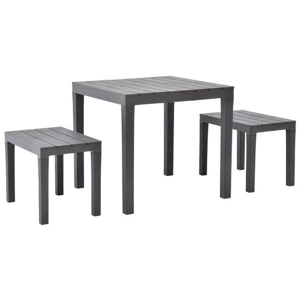 slide 2 of 6, vidaXL Patio Table with 2 Benches Plastic Brown