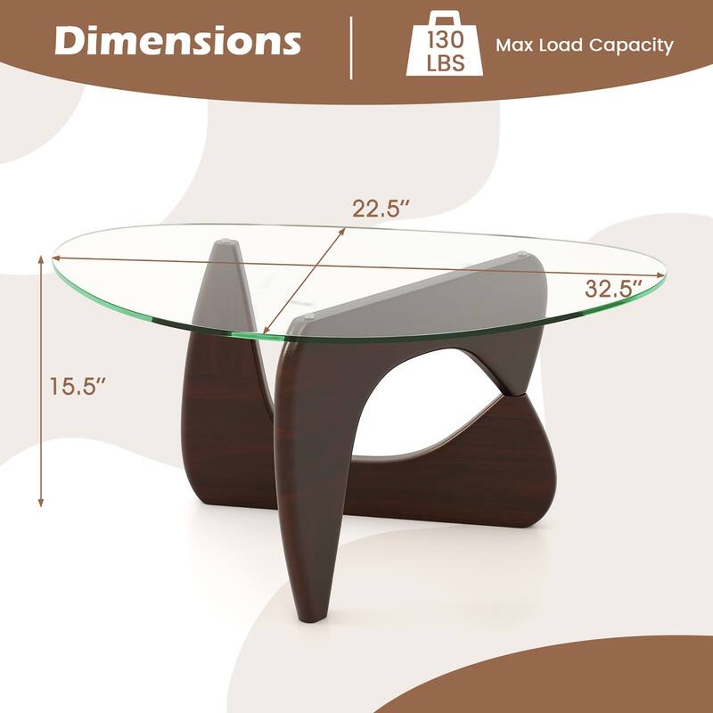 Gymax Triangle Coffee Table w/ Tempered Glass Top & Adjustable Rubber