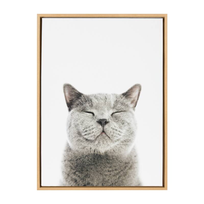 Kate and Laurel Sylvie Smiling Cat Framed Canvas by Amy Peterson - 18x24 - Plastic - Natural