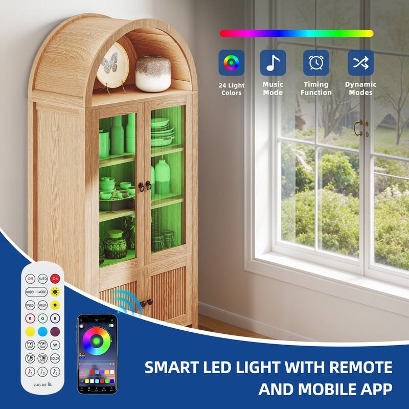 Moasis 71" Tall Arched Storage Display Cabinet with LED Light