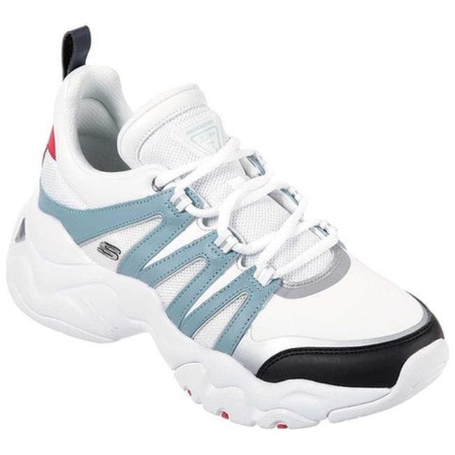 blue and white skechers