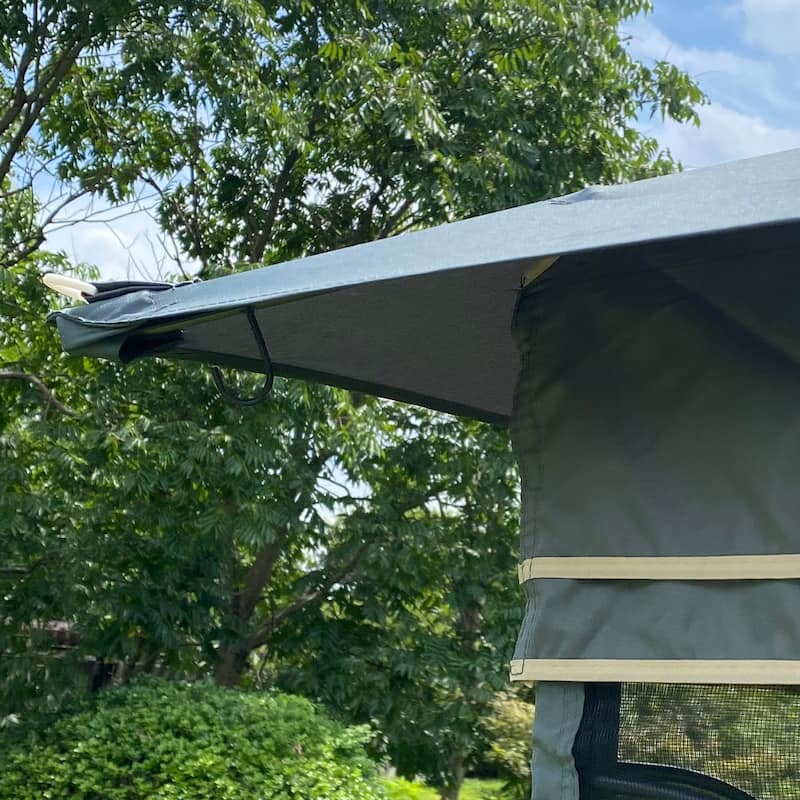 13x10 FT Patio Steel Gazebo, Canopy Tent with Ventilated Double Roof, Mosquito Netting & Privacy Screens for Garden, Backyard