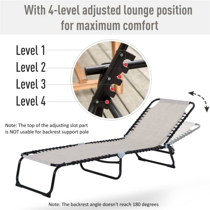 Adjustable Reclining Outdoor Lounge Chair Foldable Portable Camping Poolside Patio with Mesh Fabric and Steel Frame