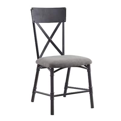 21 Inch Metal Dining Side Chair, Fabric Seat, X Back, Set of 2, Gray