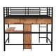 preview thumbnail 6 of 10, Full Size Metal & Wood Loft Bed with L-Shaped Desk and Shelves, Black and Brown