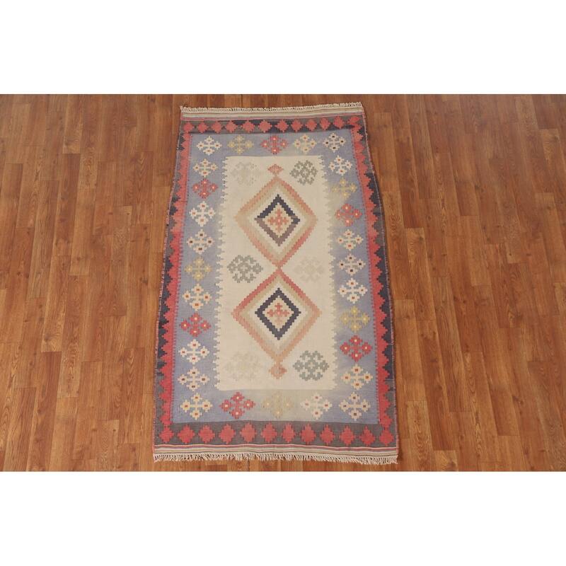 Tribal Kilim Qashqai Persian Vintage Area Rug Hand-Woven Wool Carpet - 4'6"x 7'8"