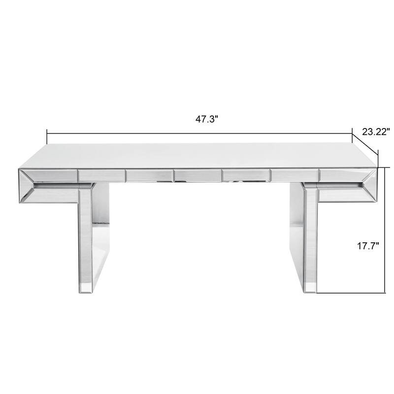 47-Inch Luxury Rectangular Mirror Coffee Table with Fluted Tempered Glass