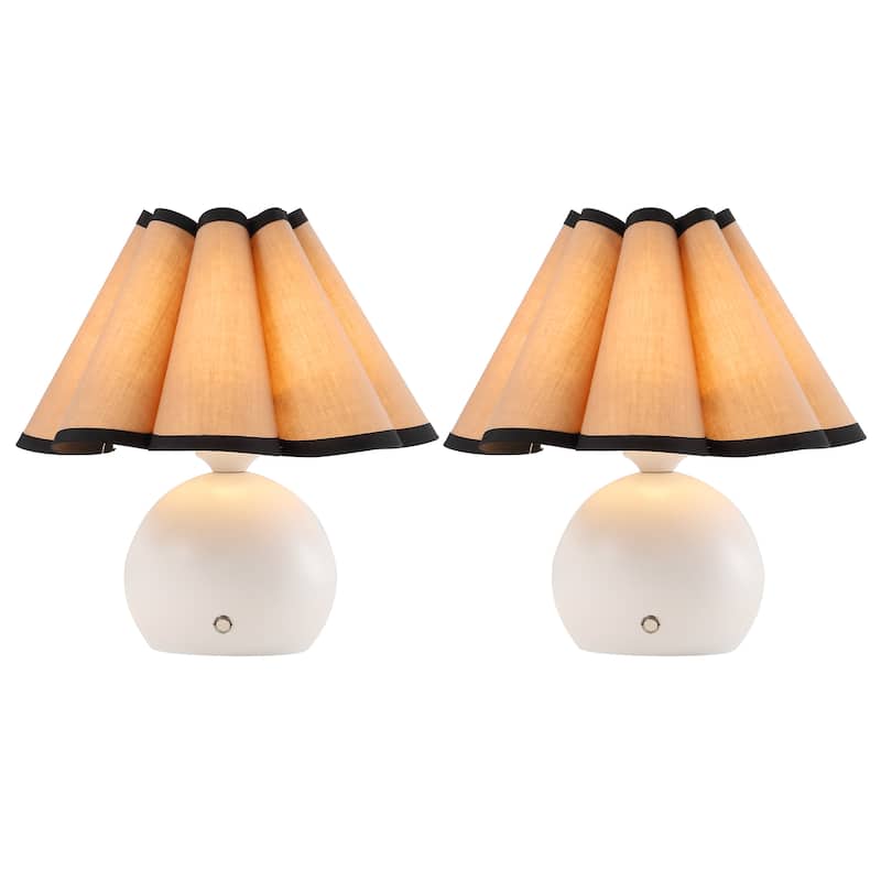 10.5" Cordless LED Dimmable Table Lamps, (Set of 2) - Vintage Scalloped Shade, By JONATHAN Y
