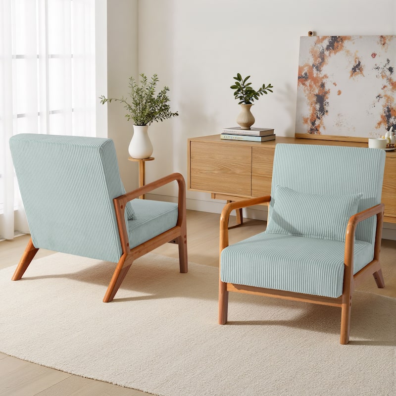 25" W Mid Century Upholstered Wood Accent Chair with Pillow set of 2