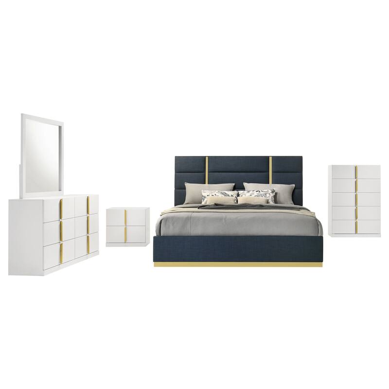 Ines Bedroom Set Navy and White High Gloss