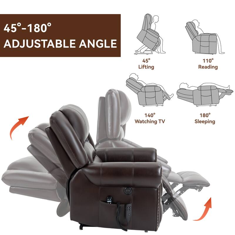 Electric Lift Recliner with Dual Motors, Massage and Heat, USB Charging and Storage