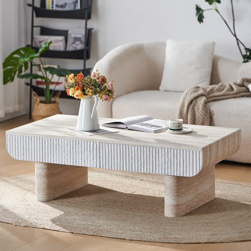 GDFStudio - Mid-Century Modern Coffee Table with Fluted Storage Drawer