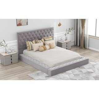 Queen Size Platform Bed with Storage Space on both Sides and Footboard
