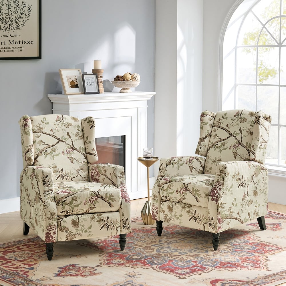 Damaris Mid-Century Modern Manual Pushback Recliner with Wingback Design Set of 2 by HULALA HOME