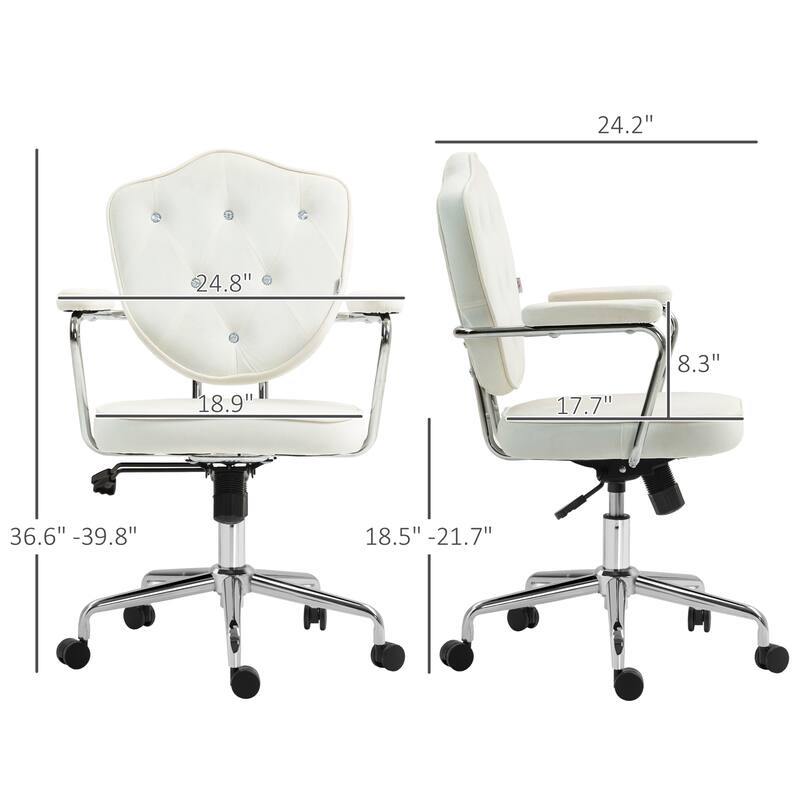 Velvet Upholstered Office Chair Leisure Chair, Cream White Stylish Executive Chair Gaming Chair with Upholstered Armrests