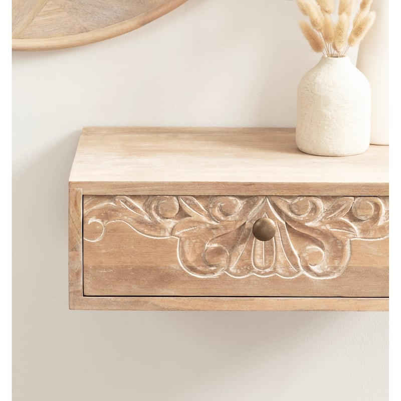 Kate and Laurel Mirza Carved Wood Floating Side Table - 18x12x6