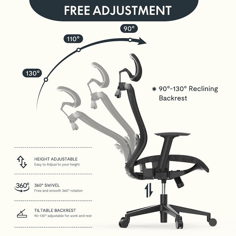 FlexiSpot Ergonomic Office Desk Chair 360° Swivel Height Adjustable Mesh Chair Adjustable Headrest, Lumbar Support, Armrest