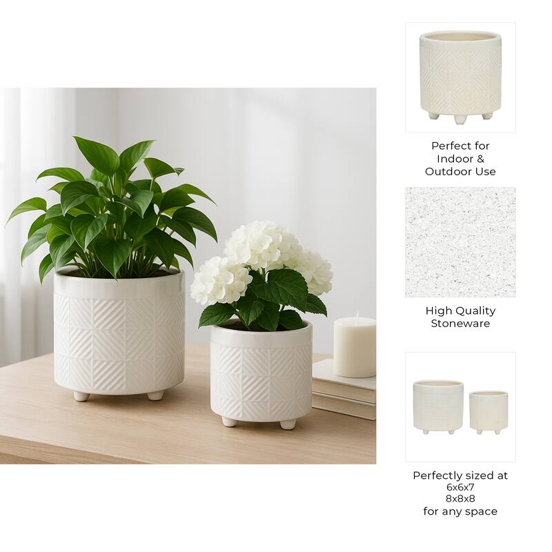 Ceramic Textured Footed Planters Set of 2 - 6" - 8"
