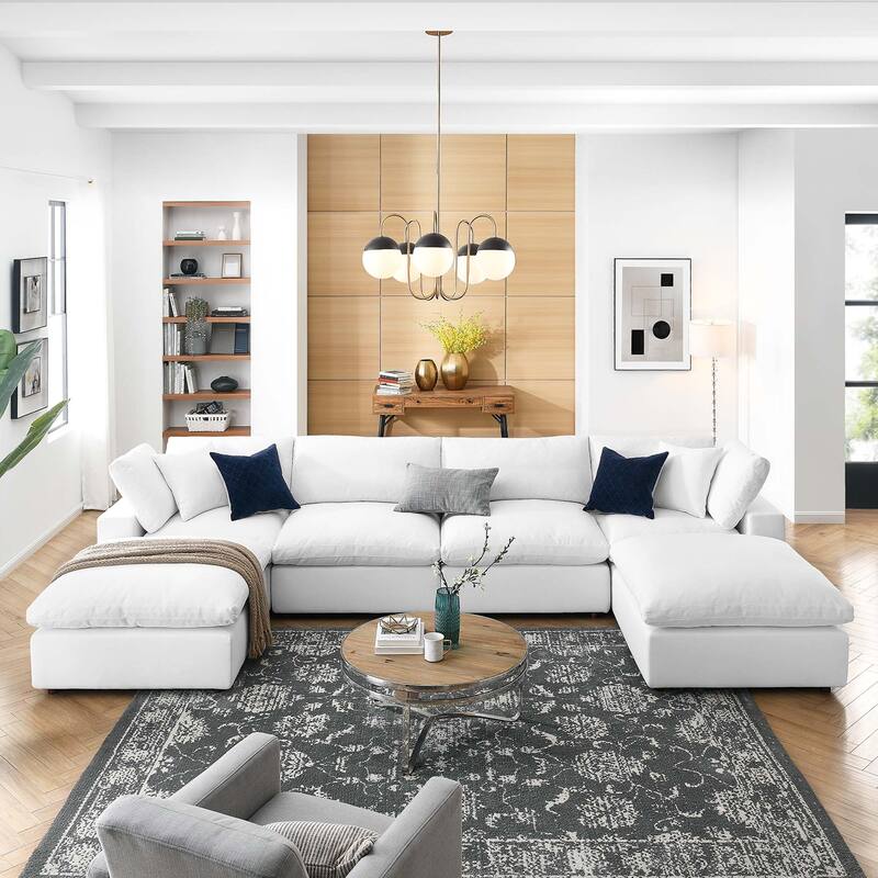 Commix 6-Piece Down Filled Overstuffed Sectional Sofa - Pure White