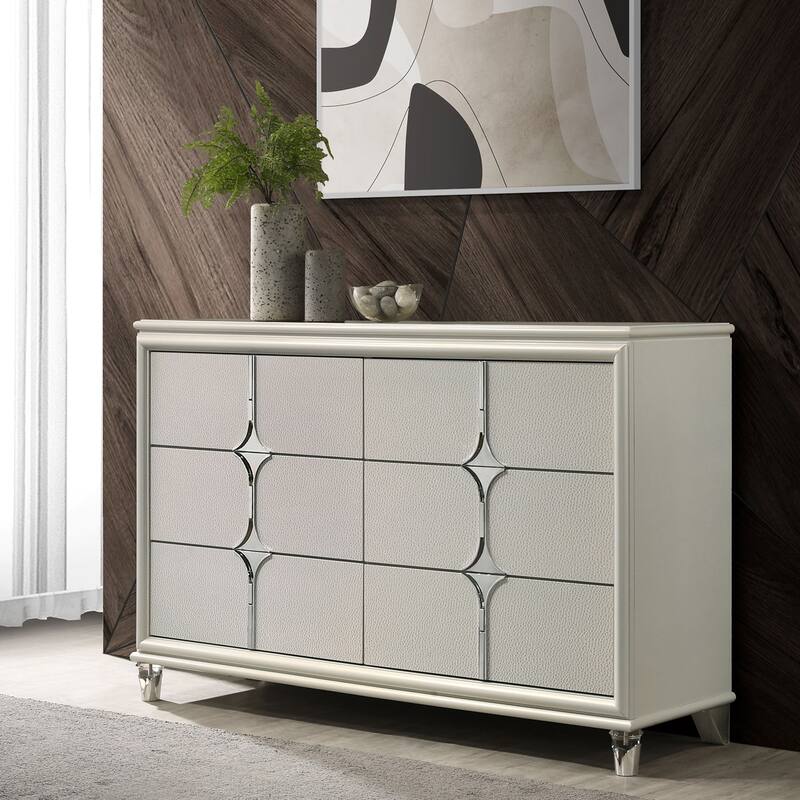 Gwendolyn Pearl White 6-drawer Dresser Cabinet