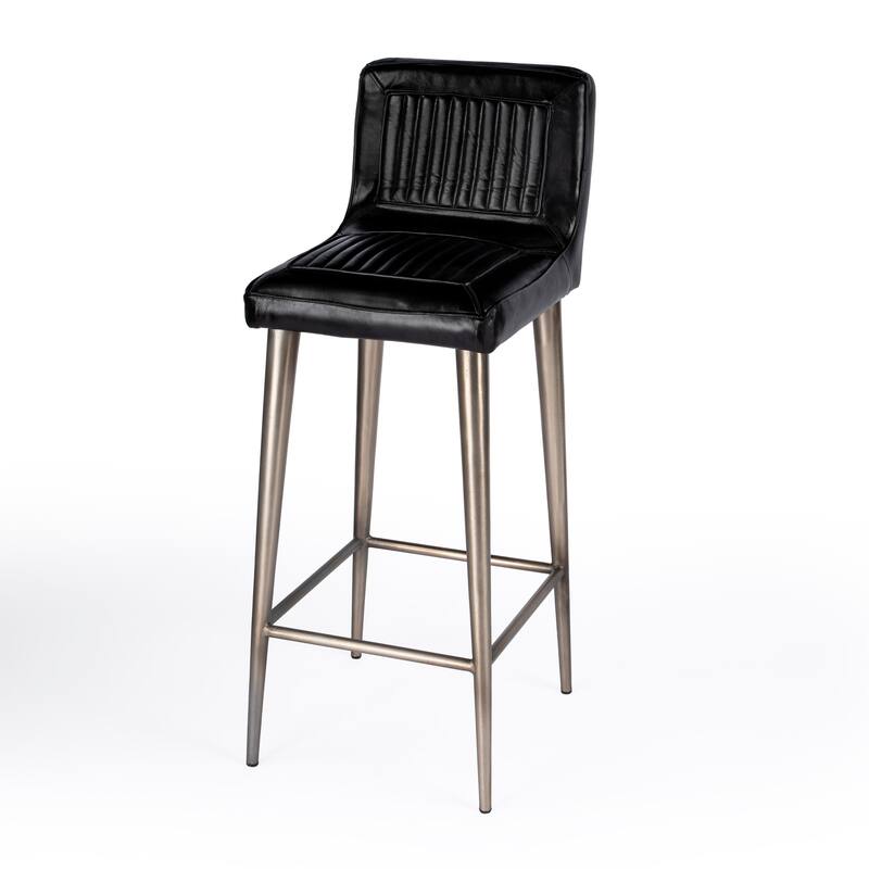 Maxwell 32 in. Seat Height Leather and Iron Bar Height Stool with Back