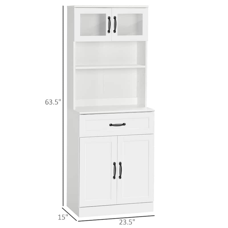 HOMCOM Freestanding Kitchen Pantry, 4-Door Buffet Cabinet with Hutch, Coffee Bar with Adjustable Shelves, White
