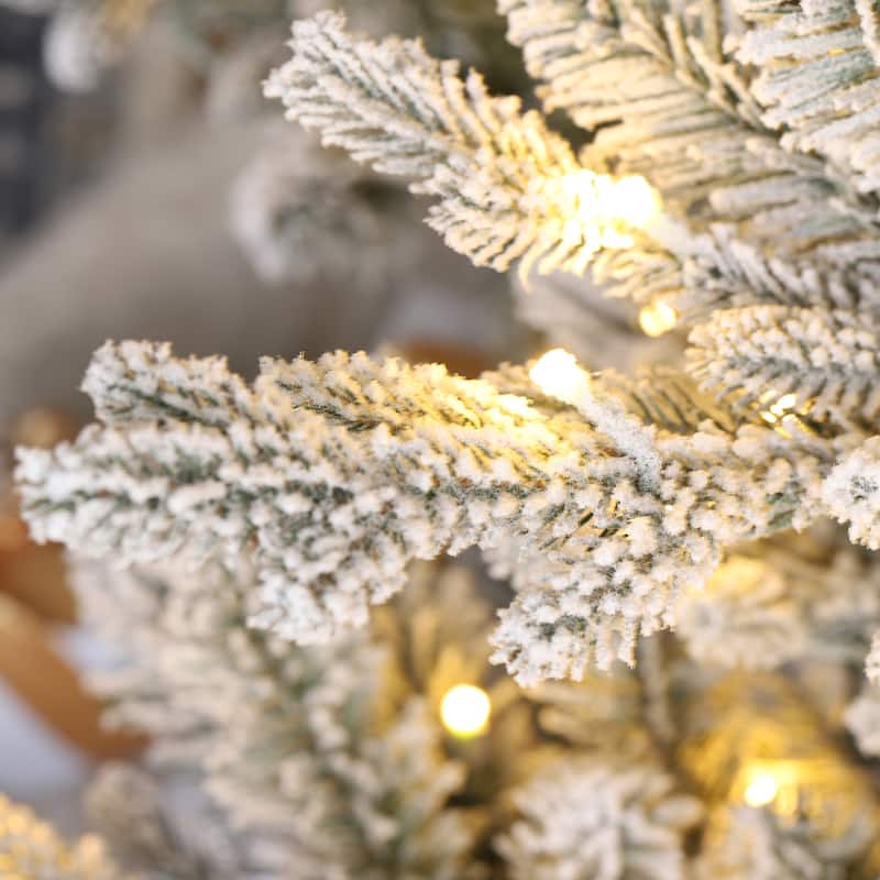 Glitzhome Snow Flocked Upward Slim Fir 7.5' or 9' Artificial Christmas Tree with LED Lights & Remote Control