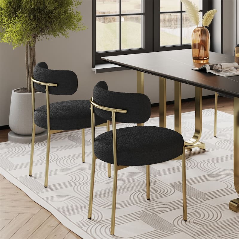 Dining Chairs Set of 2 Round Upholstered Boucle Dining Room Chairs