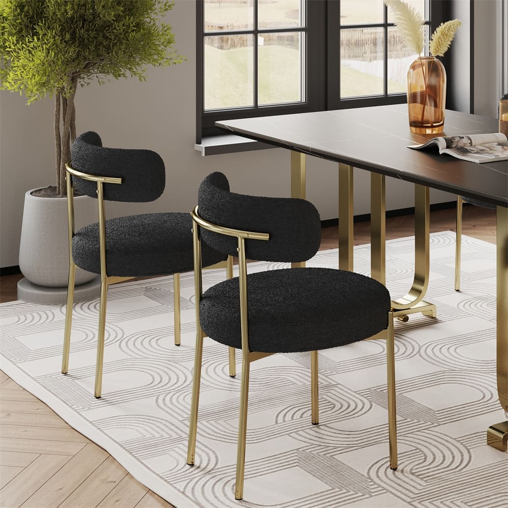 Dining Chairs Set of 2 Round Upholstered Boucle Dining Room Chairs