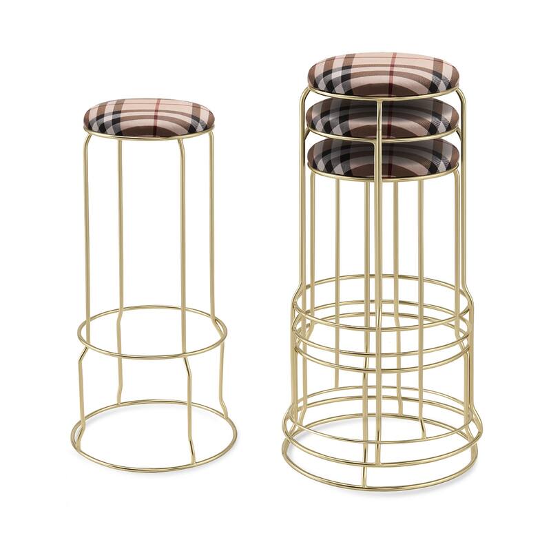 Carmilla Collection Vinyl Upholstered Stools (Set of 4) - Plaid - Bar Height