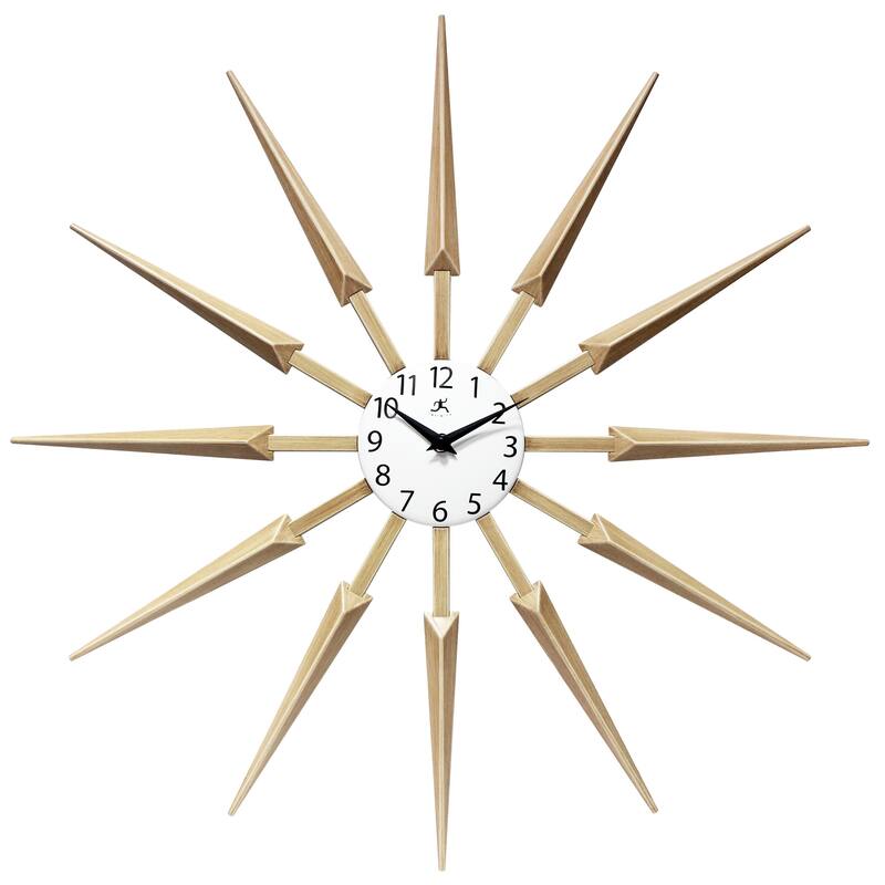 Celeste Starburst Mid-Century Modern Unique Large Wall Clock 24 inch by Infinity Instruments - 24.5 x 1.75 x 24.5 - Tan