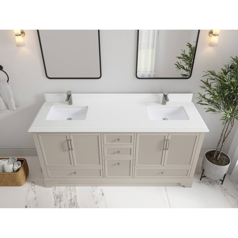 Willow Collections 72 x 22 Alys Double Bowl Sink Bathroom Vanity with Countertop - 1.5"White - Fine Grain
