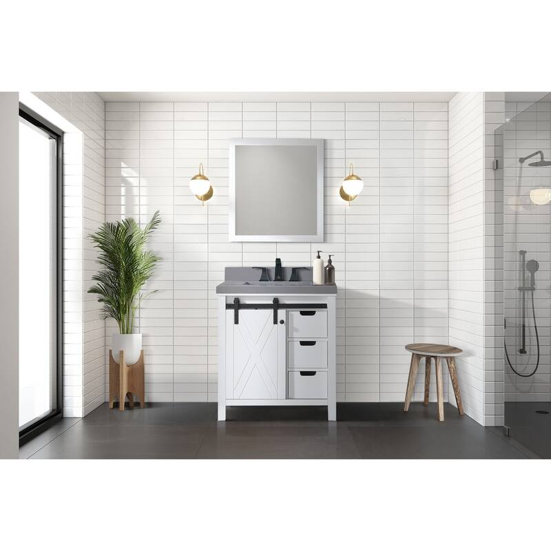 Marsyas 30 in W x 22 in D White Bath Vanity, Grey Quartz Countertop, Faucet Set and 28 in Mirror