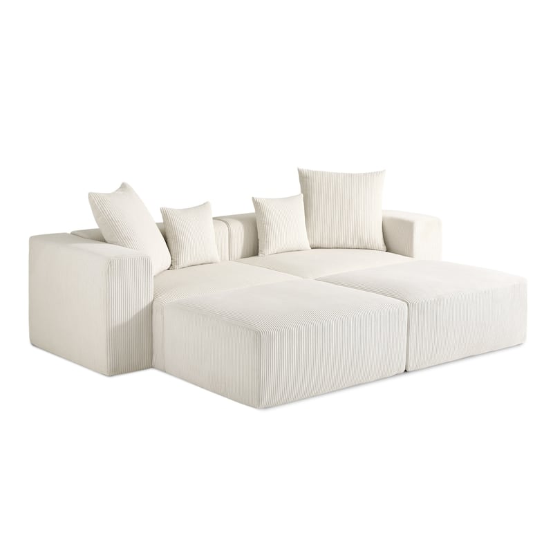 4-Piece Modern Corduroy Modular Sectional Sofa Set with 4 Throw Pillows