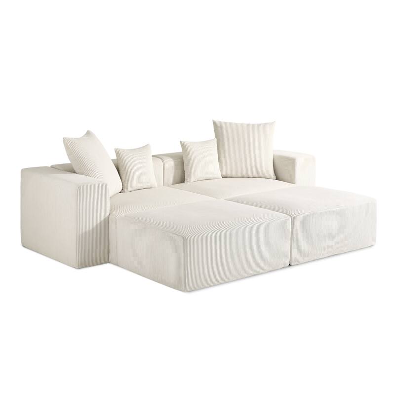 81"W No Assembly Corduroy Modular Sectional Sofa with Ottoman