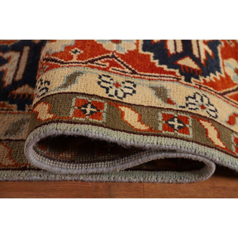 Light Blue Orange Viss Oriental Large Rug Hand-Knotted Wool Carpet - 11'9" X 17'9"