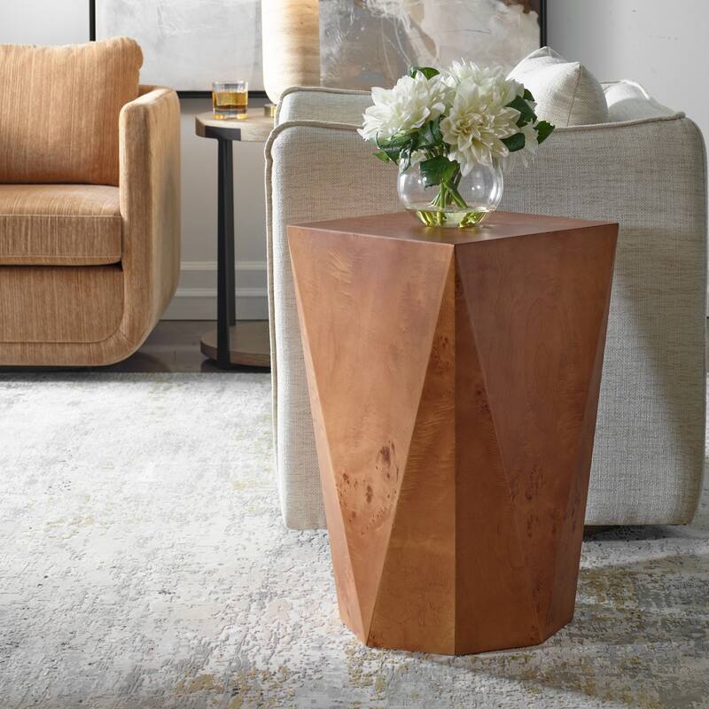 Geometric Wooden Accent Table - 24" - Brown