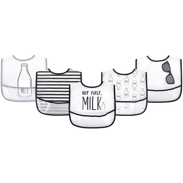slide 1 of 1, Little Treasure Baby Boy Waterproof PEVA Bibs 5pk, But First Milk, One Size - But First Milk - One Size One Size - But First Milk