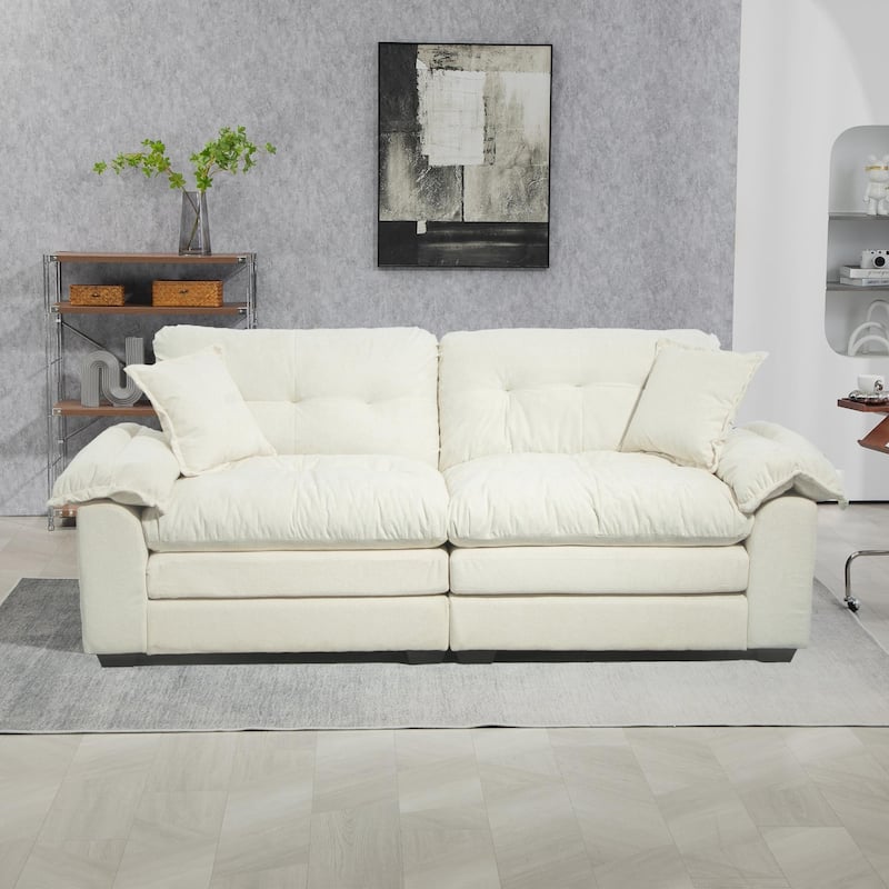84" Chenille Sofa Small Sofa Loveseat Deep Seat Sofa Couch with 2 Throw Pillows & Memory Foam Lounge