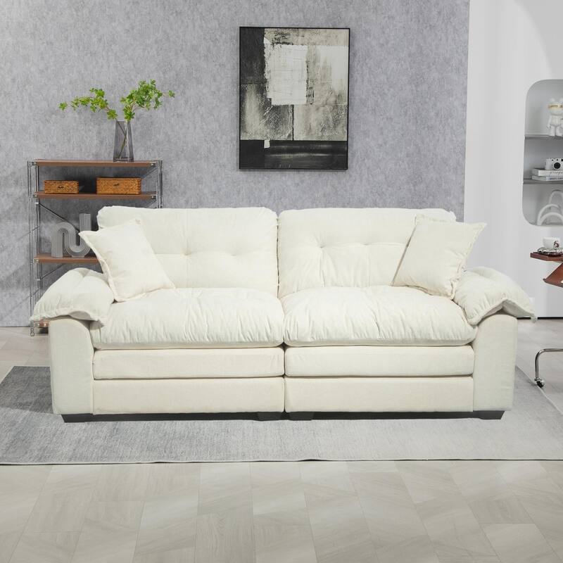 Luxurious 84" Chenille Fabric Recliner Sofa with Memory Foam and 2 Throw Pillows for Small Spaces