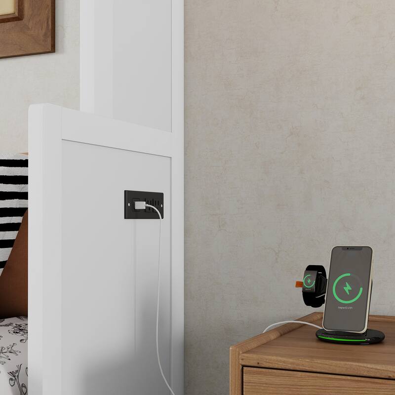 GDFStudio- UrbanFlex Modern Space-Saving Wooden Murphy Bed with Wardrobe and Charging Station