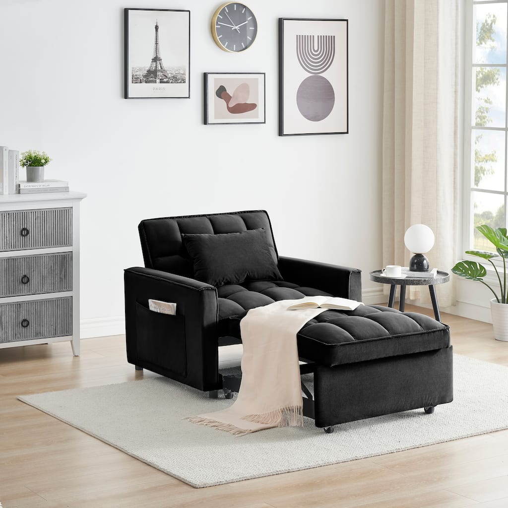 Space-Saving 3-in-1 Sofa Bed Chair with Adjustable Back, Recliner Function, and Wheels for Easy Conversion