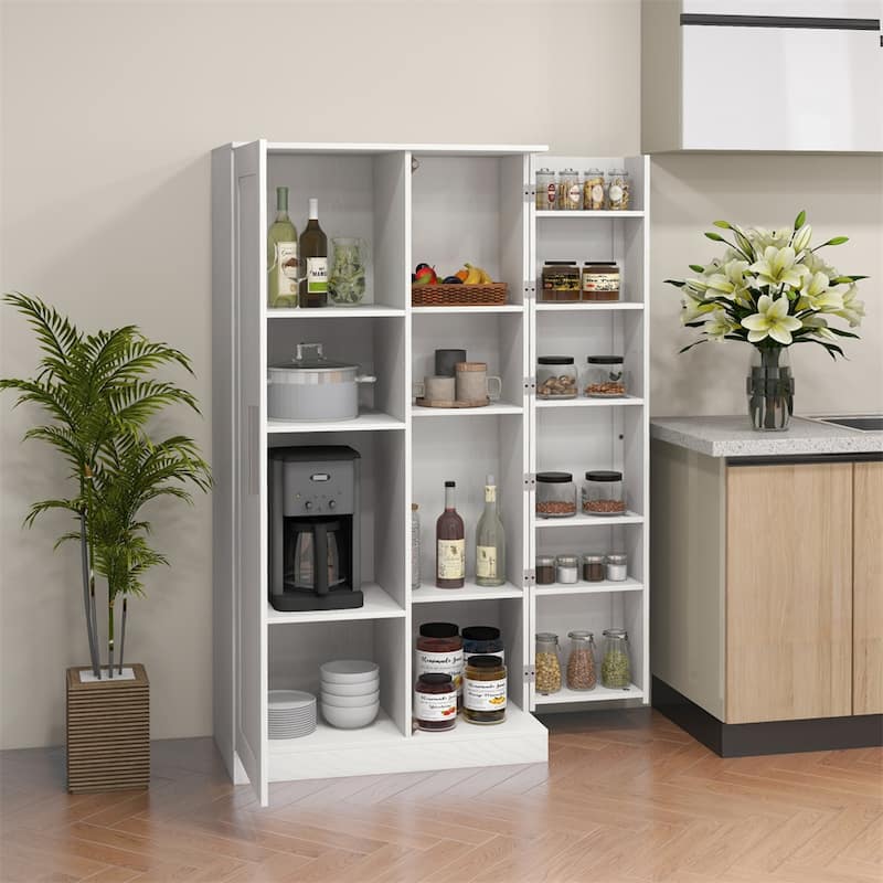14-Tier Freestanding Kitchen Pantry Storage Cabinet with 2 Doors