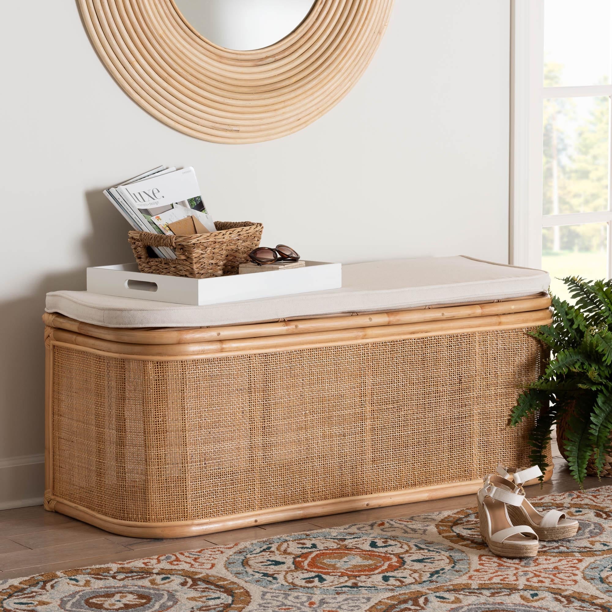 Ishana Bohemian Natural Rattan Storage Bench