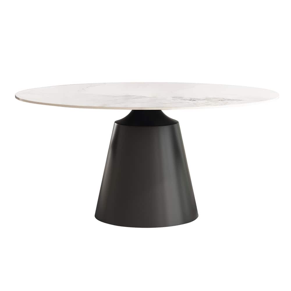Modern Round Rock Slabs Black Titanium Stainless Steel Pedestal Dining Table