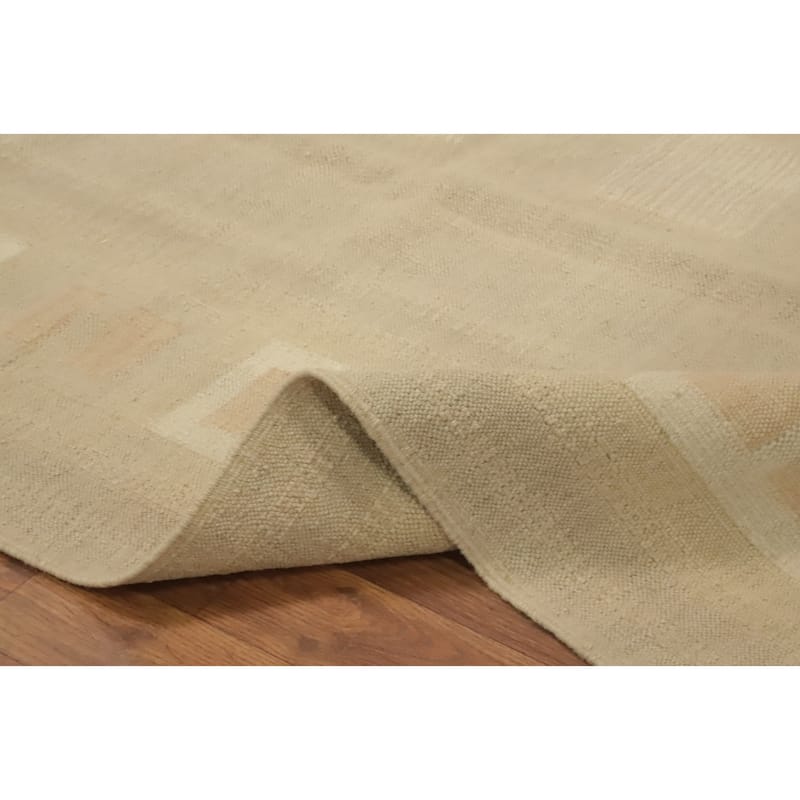 Hand Woven Oriental 100% Wool Carpet Southwestern Tribal Beige & Ivories Kilim Area Rug - 9' 10'' X 7' 0''