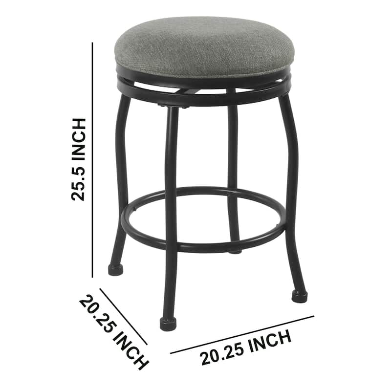 Metal Counter Stool with Swivelling Fabric Padded Seat, Gray and Black