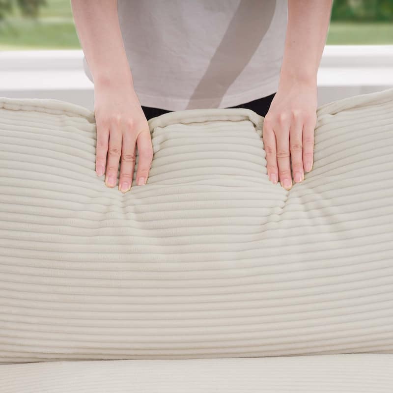 Beige 150" Corduroy Cloud Upholstered Modular U-Shaped Sectional Sofa with 2 Removable Ottoman and Free Combination Design